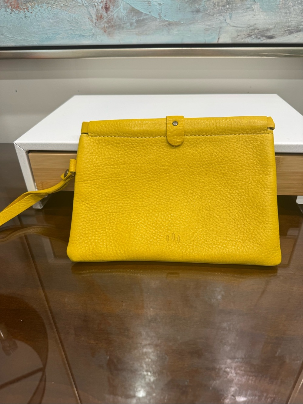 Portland Leather Yellow Pebbled Leather Wristlet Clutch